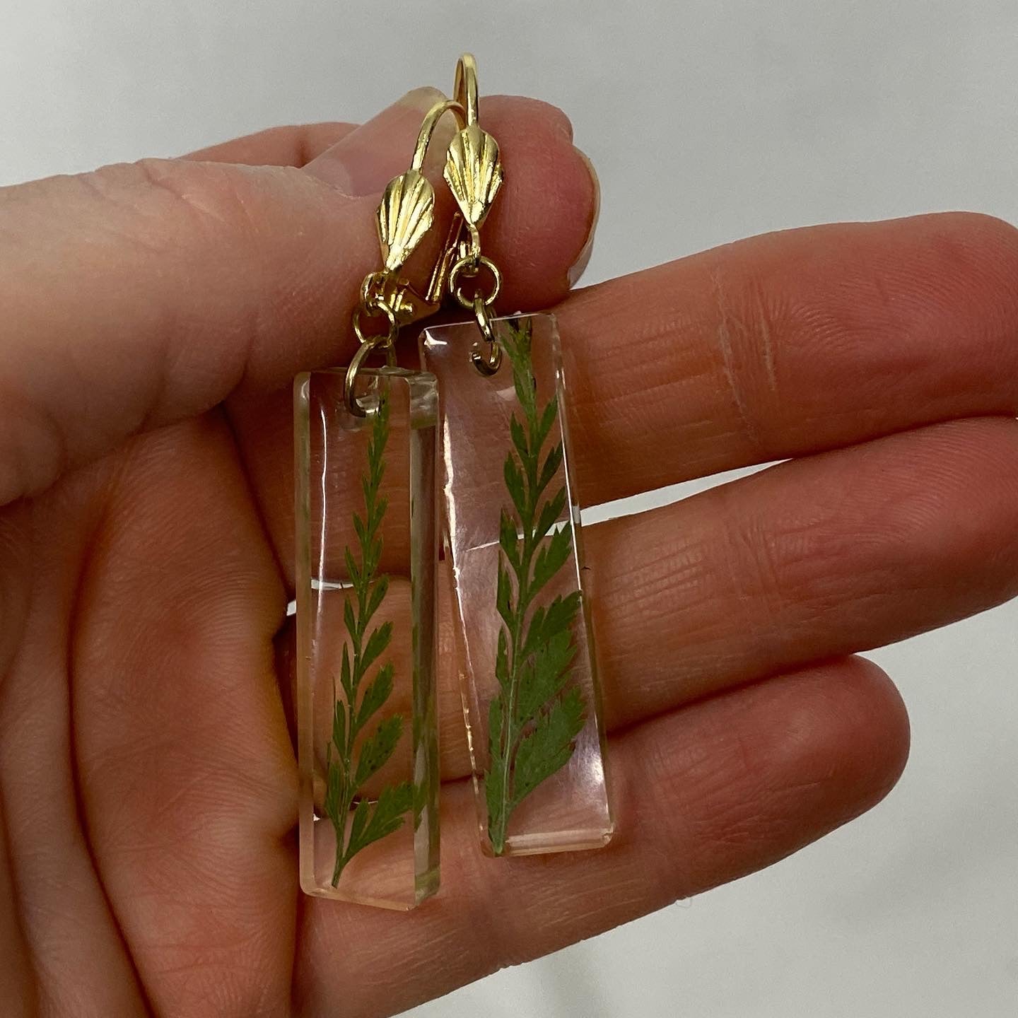 Delicate Resin Fern Earrings, Handmade Botanical Jewelry